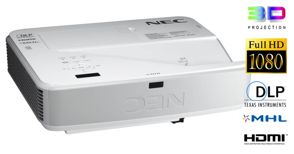 מקרן Nec U321H Full HD טווח קצר צמוד קיר כולל מתקן יעודי