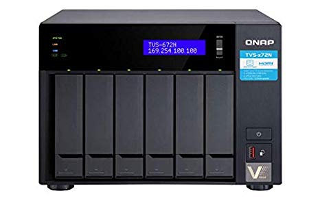 QNAP TVs-672N-i3-4G-US NAS with 5GbE, Intel Core i3, Dual Pci-E and Dual M.2 Slots, 4GB DDR4 Memory, USB Type-C Ports, Supports SSD Cache